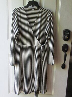 Old Navy Black and White Stripe Long Sleeve Stretch Wrap Dress Size L